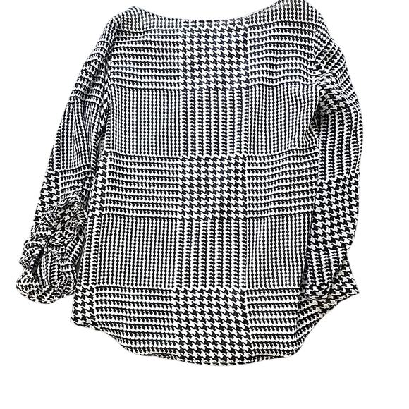 Calvin Klein Ruffle Sleeve Top Black/White Herringbone Medium Lined - Picture 2 of 9